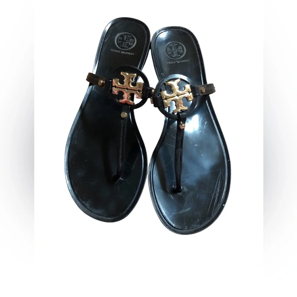 Tory Burch Black Logo Toe-Post Sandals